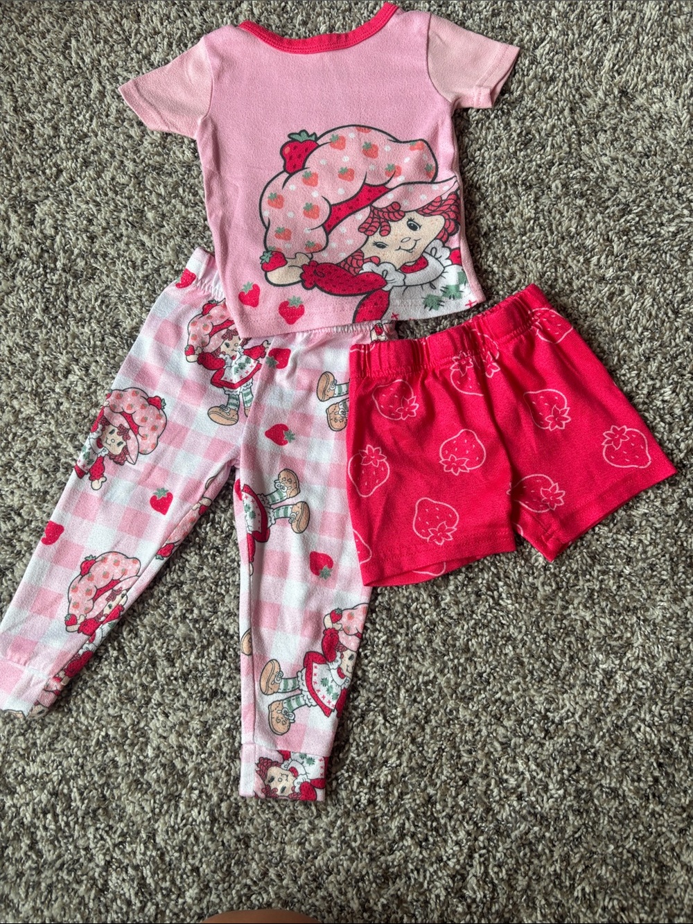 Strawberry Shortcake Character Pink and Red 3-Piece Kids Pajama Set